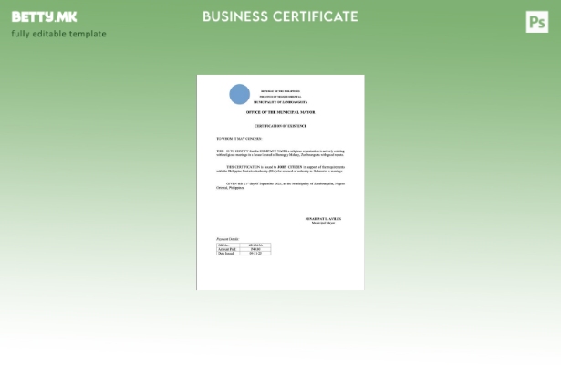 модерен стил Филипини сертификат за постоење Шаблон Word и PDF, шаблон за верзиј